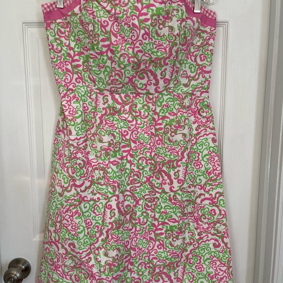 Lilly Pulitzer Pink and Green Swirl strapless Dress size 14 - Picture 3 of 7
